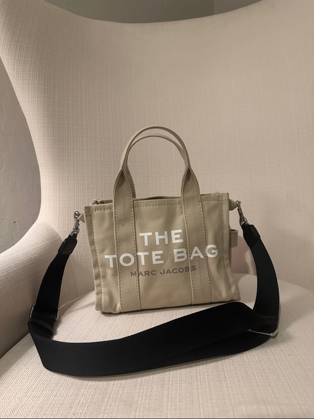Marc Jacobs Beige Canvas Mini Tote with Black Strap